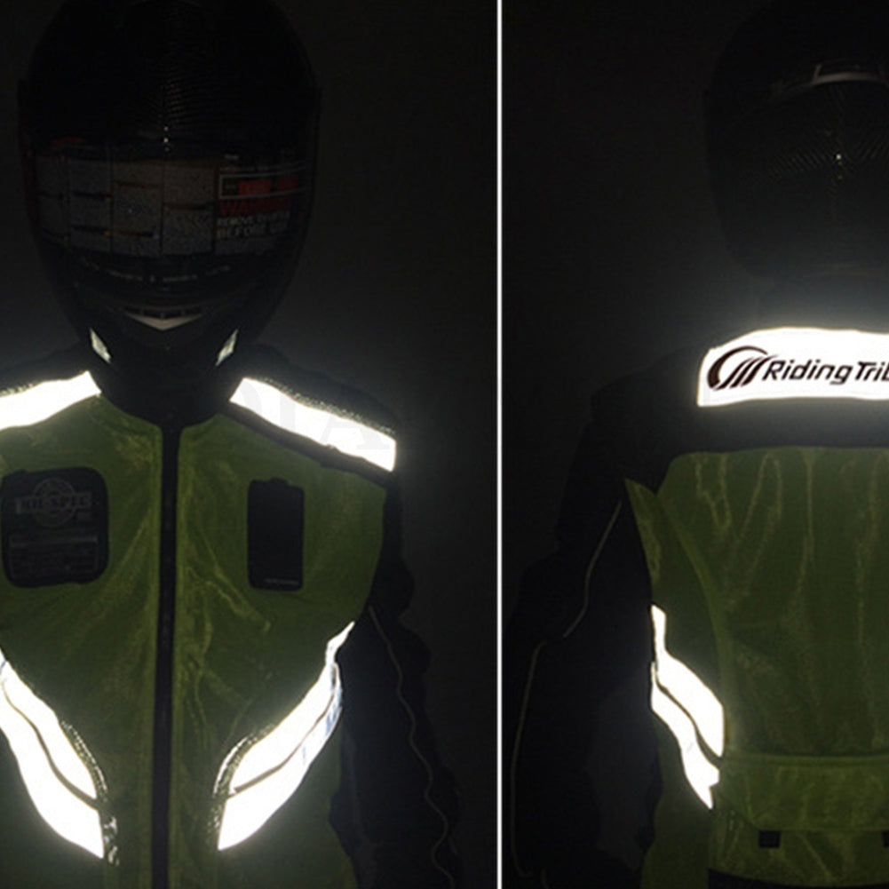 Visibility Reflective Vest Breathable Riding Safety Vests with Pockets Motorcycle Racing Riding Equipment Green M