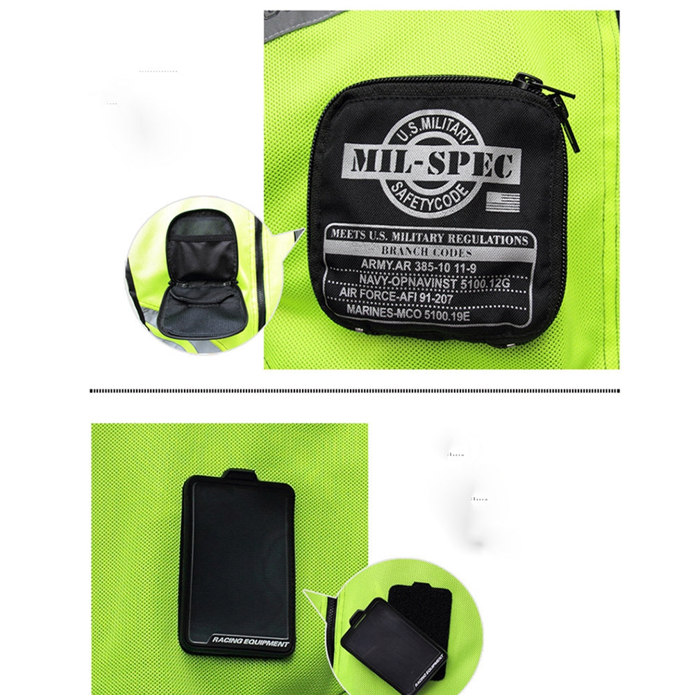 Visibility Reflective Vest Breathable Riding Safety Vests with Pockets Motorcycle Racing Riding Equipment Green M