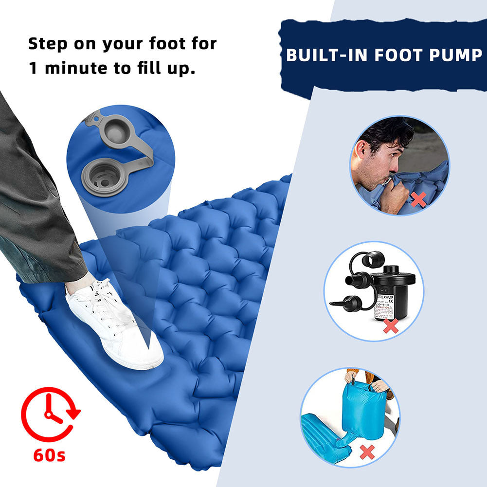 Camping Sleeping Pad Ultralight Mat With Built-in Foot Pump & Pillow Inflatable Sleeping Pads For Camping Backpacking Hiking navy blue
