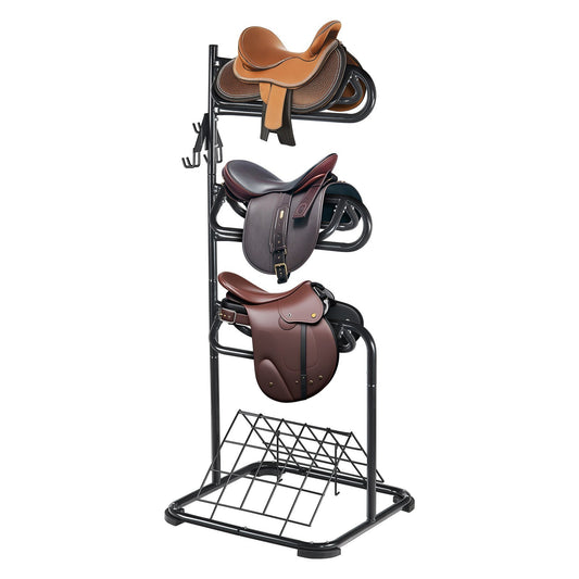 VEVOR Freestanding Saddle Stand, 30 x 30 x 68.5 in, 3 Tiers Saddle Rack, Heavy Duty Saddle Blanket Holder with Removable & Rotating Tiers, English & Western Saddle Rack for Tack Room Organization