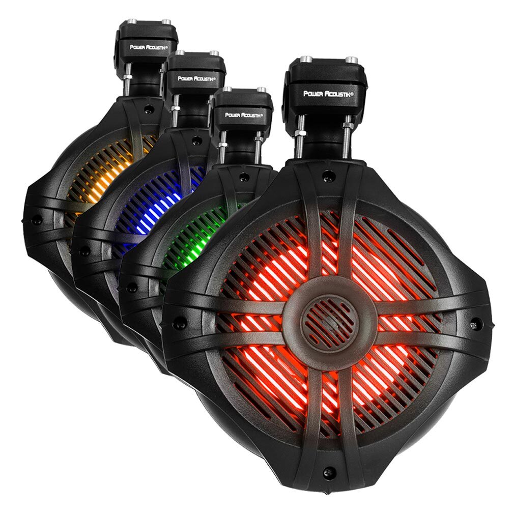 Power Acoustik Marine 8" 2-Way Wakeboard Speakers with RGB LED Illumination - Pair (Black)