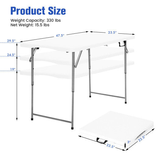 3-Level Height Adjustable Folding Table - Color: White