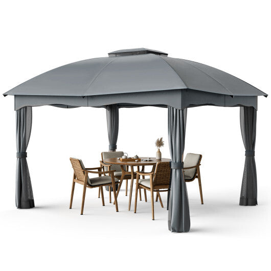 12 x 10 Feet Canopy Double Vented Heavy Duty Steel Gazebo-Gray - Color: Gray
