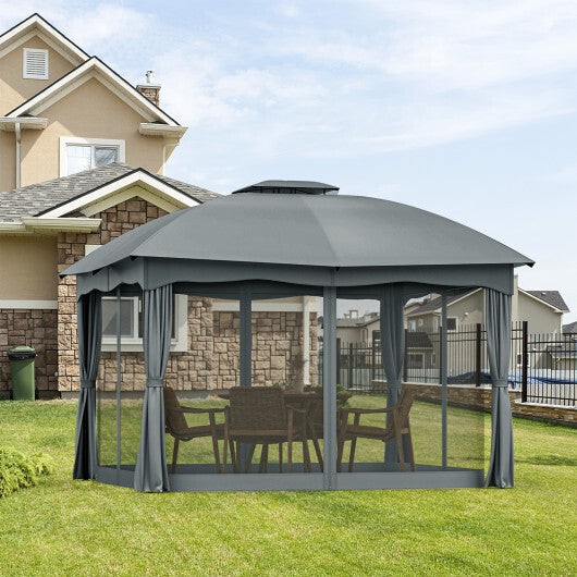 12 x 10 Feet Canopy Double Vented Heavy Duty Steel Gazebo-Gray - Color: Gray