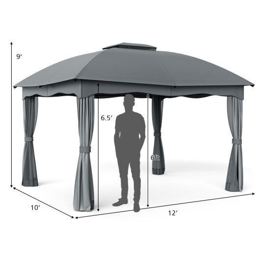 12 x 10 Feet Canopy Double Vented Heavy Duty Steel Gazebo-Gray - Color: Gray
