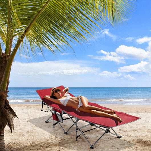 Folding Retractable Travel Camping Cot with Mattress and Carry Bag-Red - Color: Red