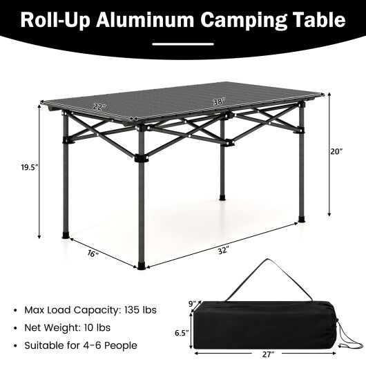 Aluminum Camping Table for 4-6 People with Carry Bag-Black - Color: Black