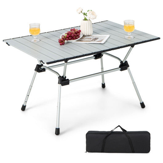 Folding Heavy-Duty Aluminum Camping Table with Carrying Bag-Silver - Color: Silver