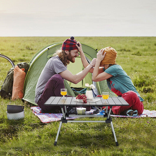 Folding Heavy-Duty Aluminum Camping Table with Carrying Bag-Silver - Color: Silver