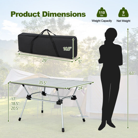 Folding Heavy-Duty Aluminum Camping Table with Carrying Bag-Silver - Color: Silver