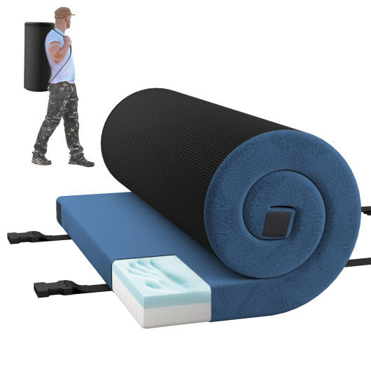 Foldable Camping Mattress with High density foam Cushion and Anti-slip Bottom-Navy - Color: Navy