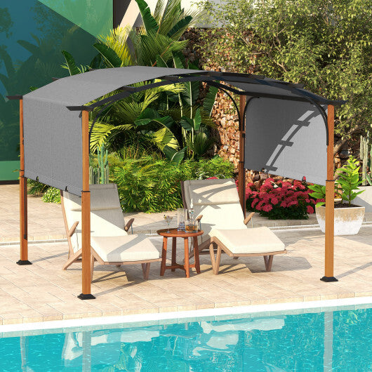 10 x 12 FT Outdoor Retractable Pergola with Retractable Canopy for Patio-Beige