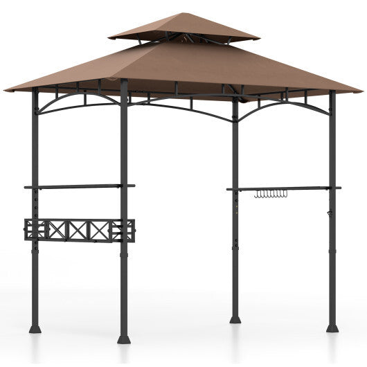 8 x 5 Feet Outdoor Grill Gazebo with 2 Side Shelves and 10 Hooks-Brown - Color: Brown