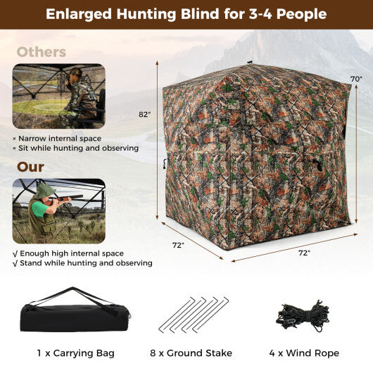 82 Inch Tall Hunting Blind 270? One Way See Through Ground Tent for 3-4 People
