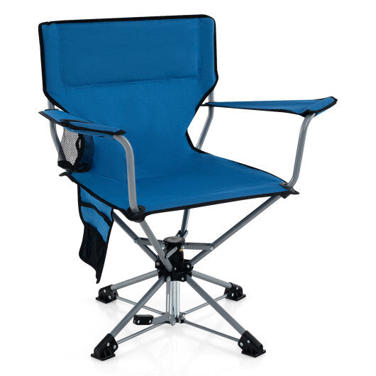 360? Swivel Hunting Chair Portable Foldable Hunting Chair with Mesh Cup Holder and Storage Pockets-Blue