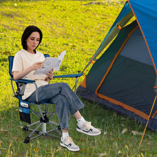 360? Swivel Hunting Chair Portable Foldable Hunting Chair with Mesh Cup Holder and Storage Pockets-Blue