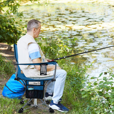 360? Swivel Hunting Chair Portable Foldable Hunting Chair with Mesh Cup Holder and Storage Pockets-Blue