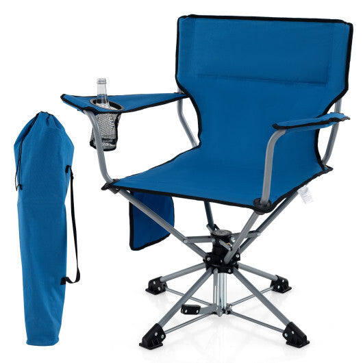 360? Swivel Hunting Chair Portable Foldable Hunting Chair with Mesh Cup Holder and Storage Pockets-Blue