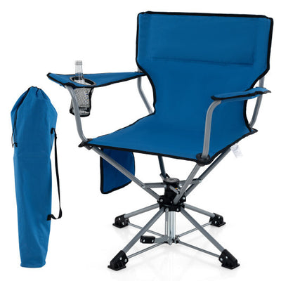 360? Swivel Hunting Chair Portable Foldable Hunting Chair with Mesh Cup Holder and Storage Pockets-Blue