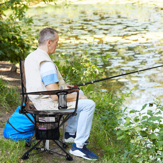 360? Swivel Hunting Chair Portable Foldable Hunting Chair with Mesh Cup Holder and Storage Pockets-Blue