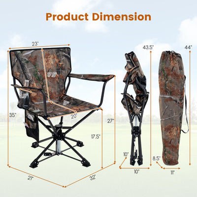 360? Swivel Hunting Chair Portable Foldable Hunting Chair with Mesh Cup Holder and Storage Pockets-Blue