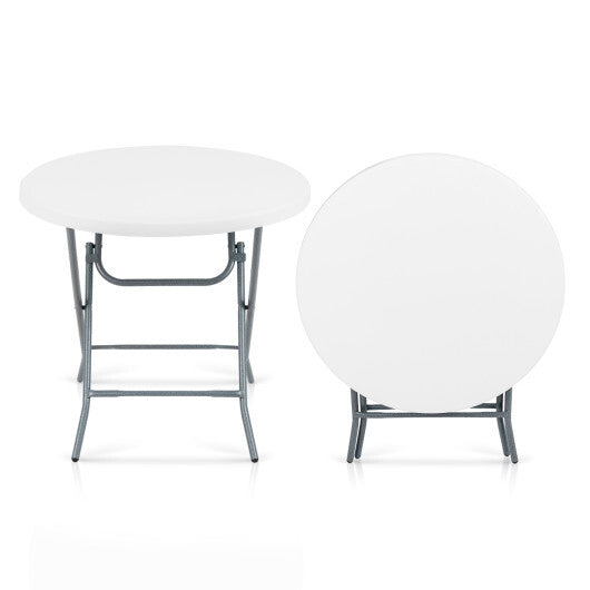 32 Inch Round Folding Table with Thick Tabletop for Picnic - Color: White