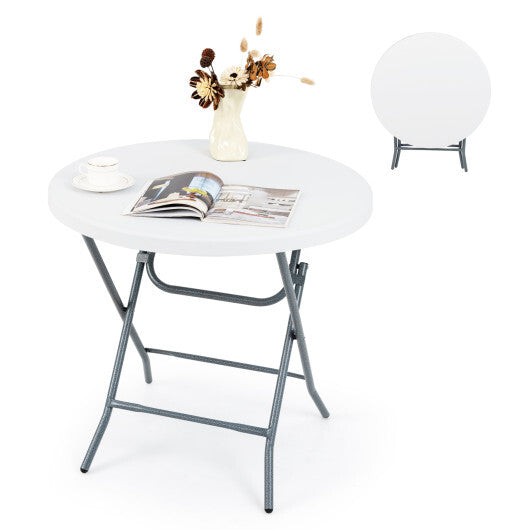 32 Inch Round Folding Table with Thick Tabletop for Picnic - Color: White