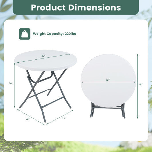 32 Inch Round Folding Table with Thick Tabletop for Picnic - Color: White