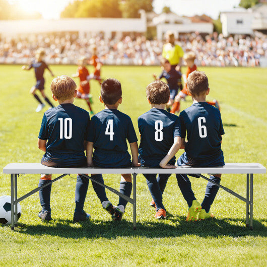 6 Feet Plastic Folding Bench Portable Seat with Handle and Lock-White - Color: White
