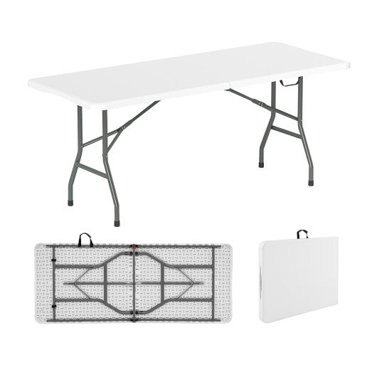 6 ft Portable Folding Table 350 LBS Fold-in-Half Table with HDPE Tabletop-White - Color: White