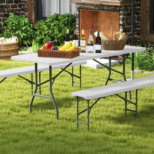 6 ft Portable Folding Table 350 LBS Fold-in-Half Table with HDPE Tabletop-White - Color: White