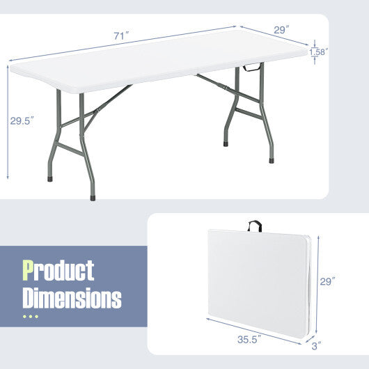 6 ft Portable Folding Table 350 LBS Fold-in-Half Table with HDPE Tabletop-White - Color: White