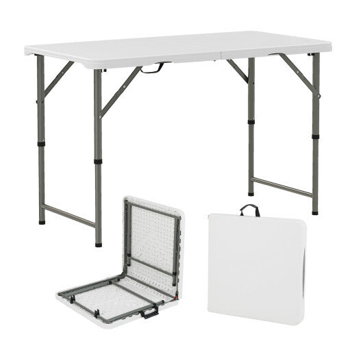 4 Feet Portable Camping Table with HDPE Tabletop and Metal Legs-White - Color: White