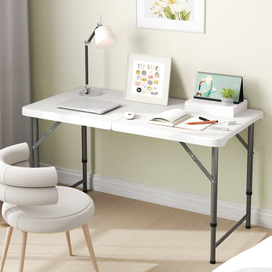 4 Feet Portable Camping Table with HDPE Tabletop and Metal Legs-White - Color: White