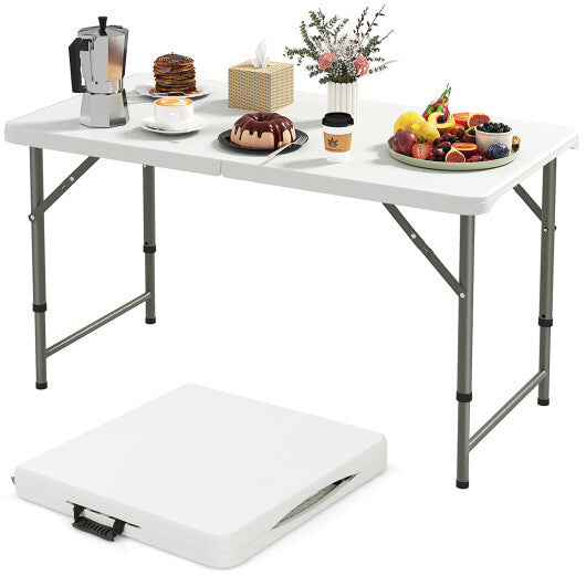 4 Feet Portable Camping Table with HDPE Tabletop and Metal Legs-White - Color: White