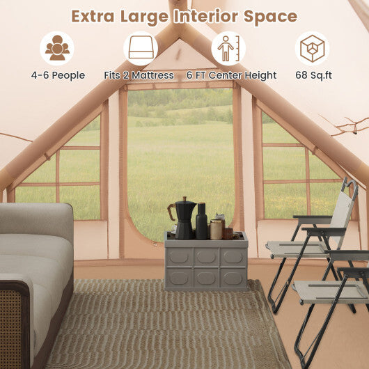 4-6 People Inflatable Camping Tent with Porch and Carrying Bag-Beige