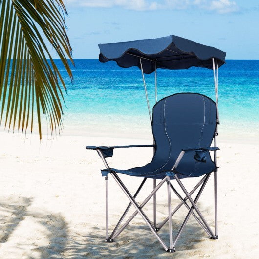 Portable Folding Beach Canopy Chair with Cup Holders-Blue - Color: Blue