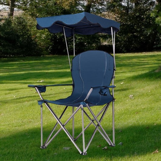 Portable Folding Beach Canopy Chair with Cup Holders-Blue - Color: Blue