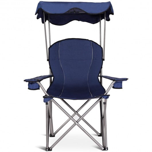 Portable Folding Beach Canopy Chair with Cup Holders-Blue - Color: Blue