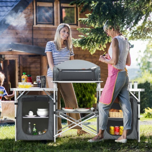 Folding Camping Table with Storage Organizer-Gray - Color: Gray