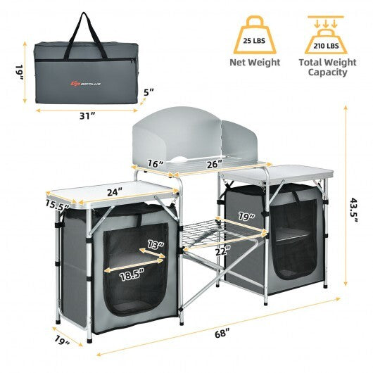 Folding Camping Table with Storage Organizer-Gray - Color: Gray