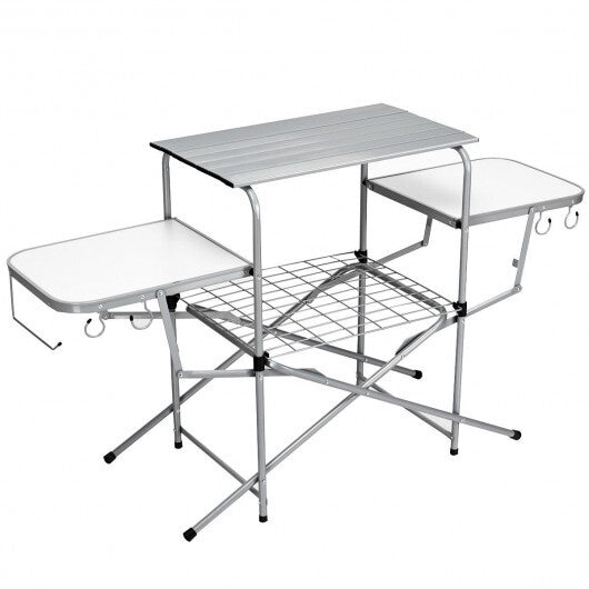 Foldable Outdoor BBQ Table Grilling Stand - Color: Silver