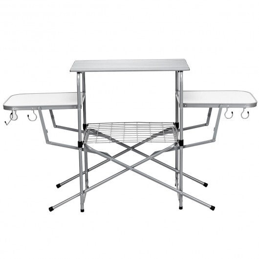 Foldable Outdoor BBQ Table Grilling Stand - Color: Silver