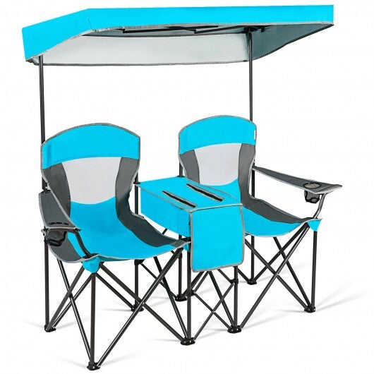 Portable Folding Camping Canopy Chairs with Cup Holder-Blue - Color: Blue