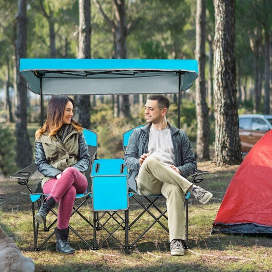 Portable Folding Camping Canopy Chairs with Cup Holder-Blue - Color: Blue