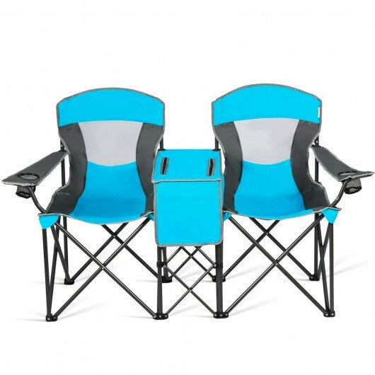 Portable Folding Camping Canopy Chairs with Cup Holder-Blue - Color: Blue