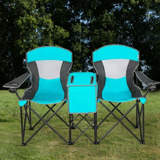 Portable Folding Camping Canopy Chairs with Cup Holder-Turquoise - Color: Turquoise