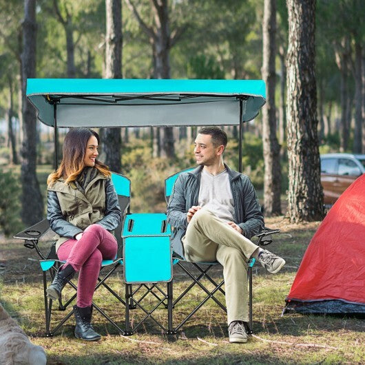 Portable Folding Camping Canopy Chairs with Cup Holder-Turquoise - Color: Turquoise