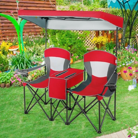 Portable Folding Camping Canopy Chairs with Cup Holder-Red - Color: Red