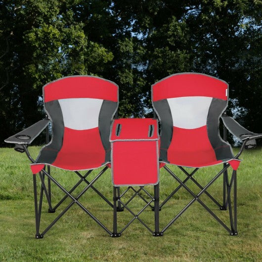 Portable Folding Camping Canopy Chairs with Cup Holder-Red - Color: Red